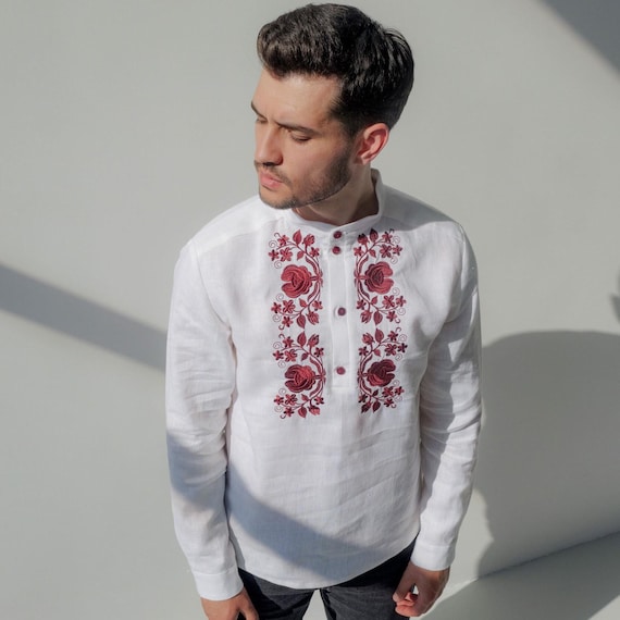 Men's Slavic Folk Shirt, Traditional Linen Shirt for Men