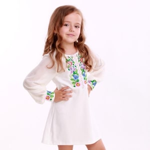 Embroidered flower girl dress ivory tulle, Little girl dresses for summer, Girl dress, Mesh sleeves, Milky girl dress, Toddler girl dress