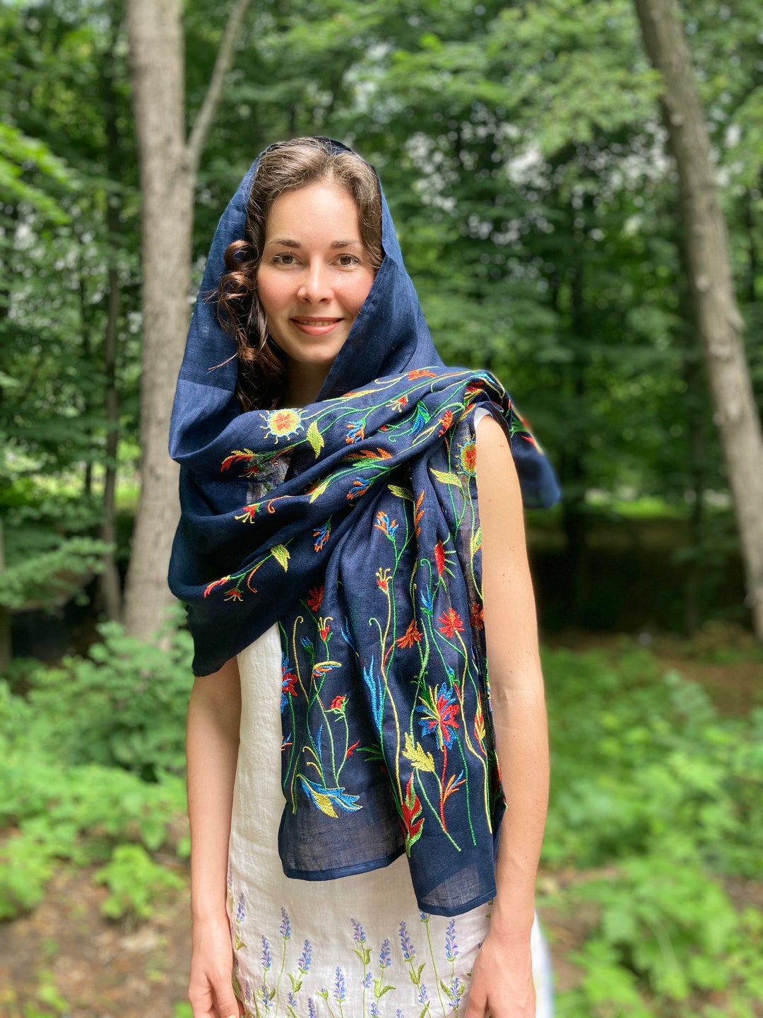 小物 Floral Embroidery Long Scarf Vintage Floral Long Lightweight Scarf - Breathable Scarf