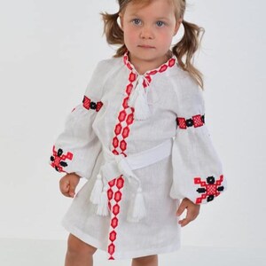Baby linen dress, Girl linen dress for wedding, Embroidered linen dress, Boho style dress,Summer linen dress with long sleeves,Toddler dress