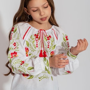 Embroidered Ukrainian girls blouse, Floral top with embroidery for girls, Ukrainian Vyshyvanka for girls, Vishivanka shirt for girls