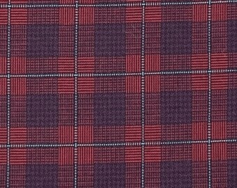 Japanese Woven Cotton Plaid: Wine Red & Turquoise Windowpane Fabric for Apparel and Home Decor