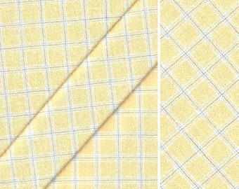 Soft Yellow Check Fabric, Plaid Cotton GAUZE Fabric, Yarn Dye Crinkle Shirting for Sewing Apparel, Deadstock Fabric | Continuous 1/2 Yard