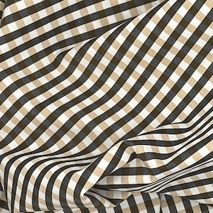 Black Gingham Fabric by the Yard, White Beige Black Plaid Check Cotton Fabric, Gingham Picnic Plaid for Sewing, Designer Deadstock