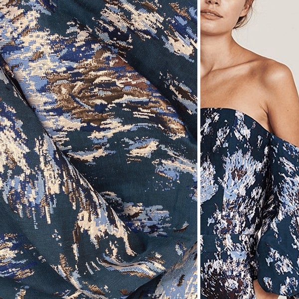 Blue Jacquard Floral Brocade Hijack