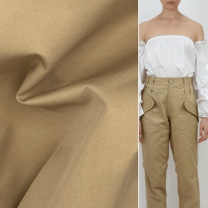 Khaki Tan Twill Fabric, Solid Cotton Polyester Blend, Italian Fabric for Sewing Blazers Pants Dresses Tops