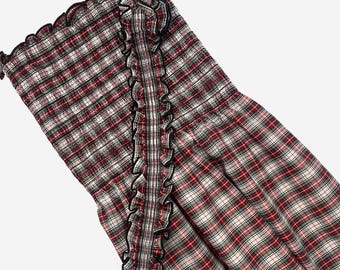 Pre-Smocked Red Stewart Tartan Plaid Fabric for DIY Dresses - Shirred Sewing Material