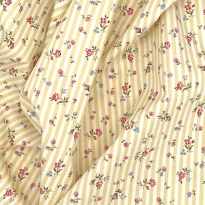 10 Yards Fabric, Victorian Yellow Floral Stripe Fabric, Cotton Sevenberry Japanese Fabric for Sewing, Small Ditzy Print, Deadstock Yardage