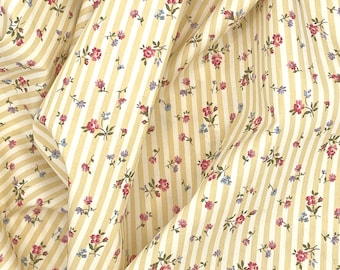 10 Yards Fabric, Victorian Yellow Floral Stripe Fabric, Cotton Sevenberry Japanese Fabric for Sewing, Small Ditzy Print, Deadstock Yardage