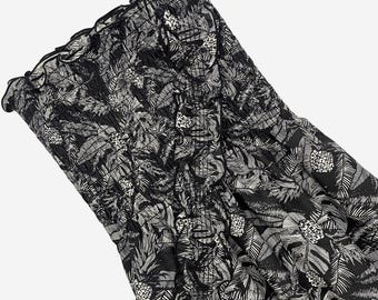 Black & White Tropical Pineapple Smocked Cotton Fabric - Shirred Material 50" Wide