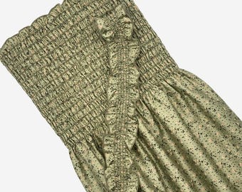 Sage Green Floral Smocked Cotton Sateen Fabric | 50 Inch Wide Shirred Material for Dresses and Tops