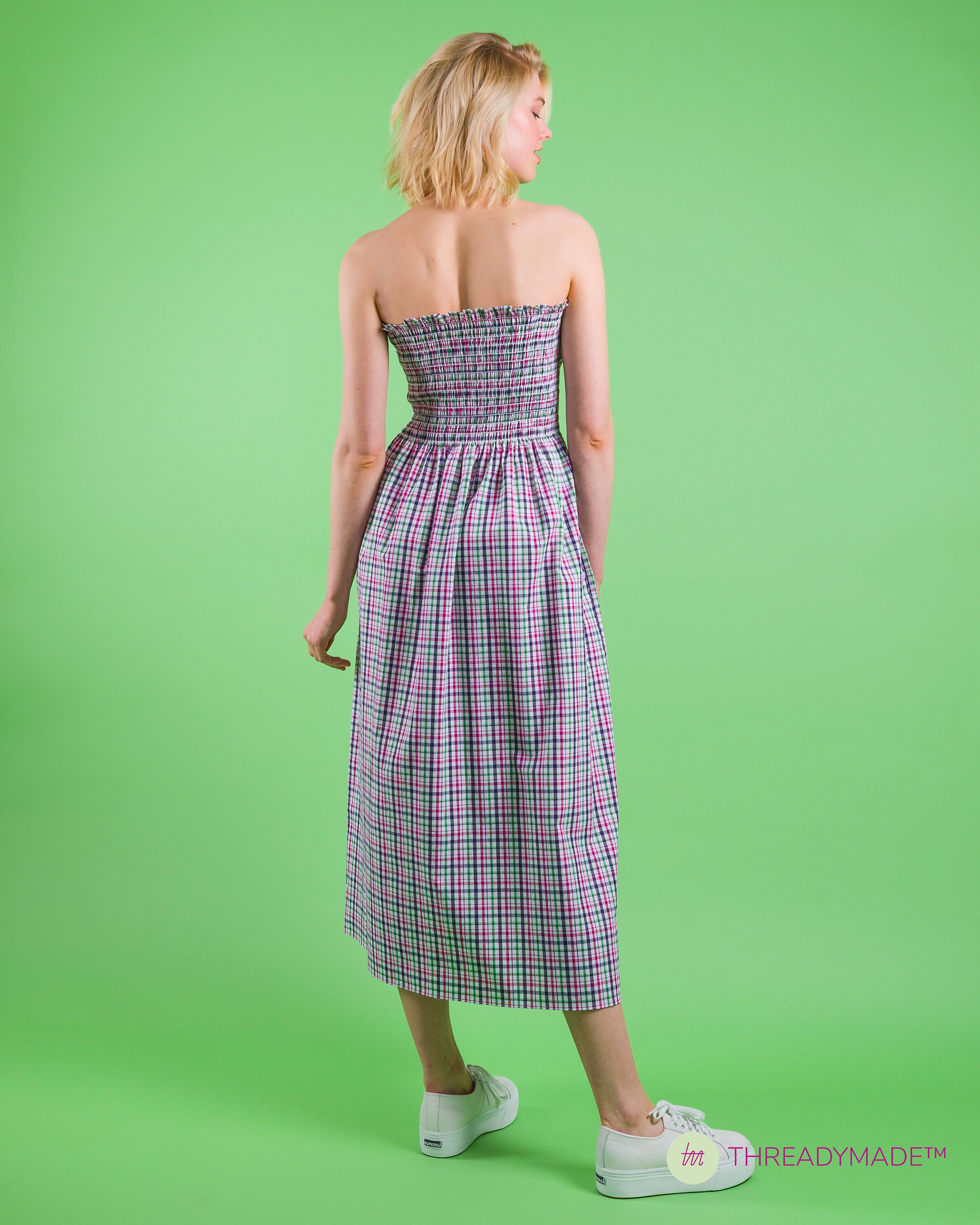 Smocking Dress Kit, Rainbow Check Shirred Sundress, Easy to Smocking Dress Kit, Rainbow Check Shirred Sundress, Easy to