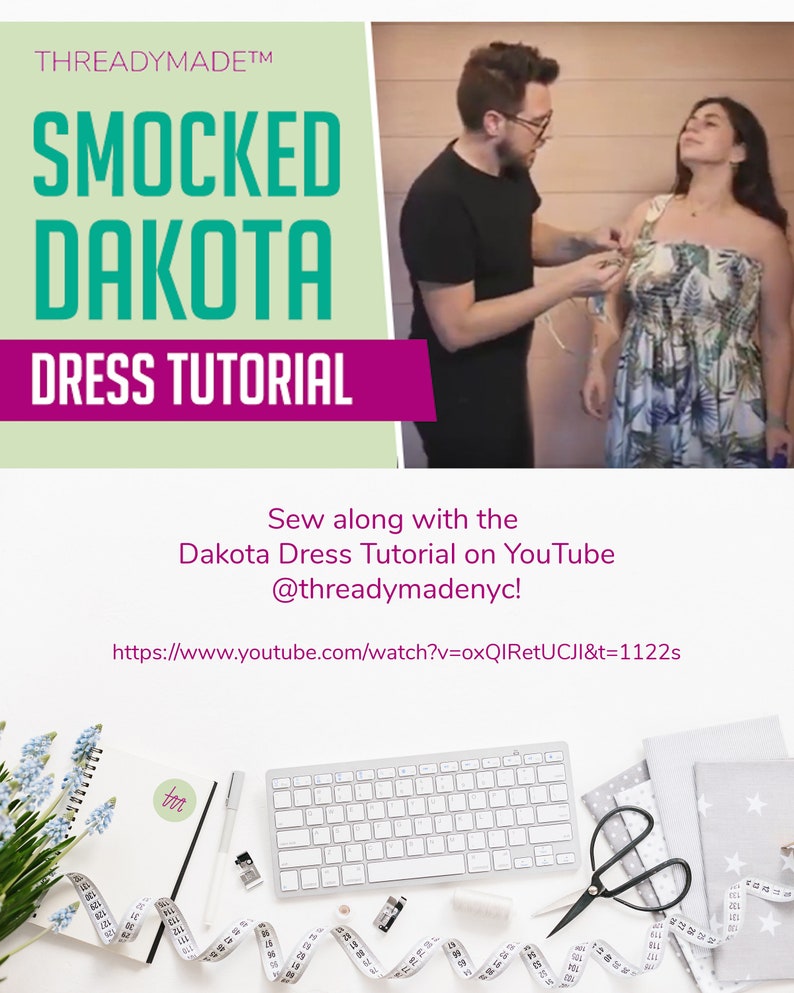 Shirred House Dress Project Tube Dress Pattern Includes Smocked Panels Stripe Dress Kit Pockets and Notions Straps Smocked Pattern