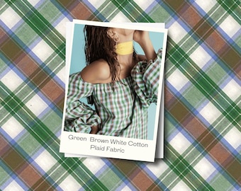 Green Plaid Cotton Fabric: Retro Apparel Quilt Craft - Japanese Deadstock