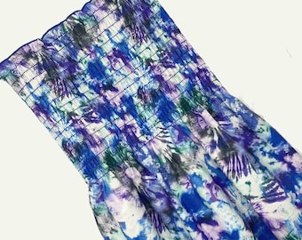 Smocked Cotton Fabric: Blue-Purple Tie-Dye Print for DIY Summer Dresses & Tops (50 inch wide)