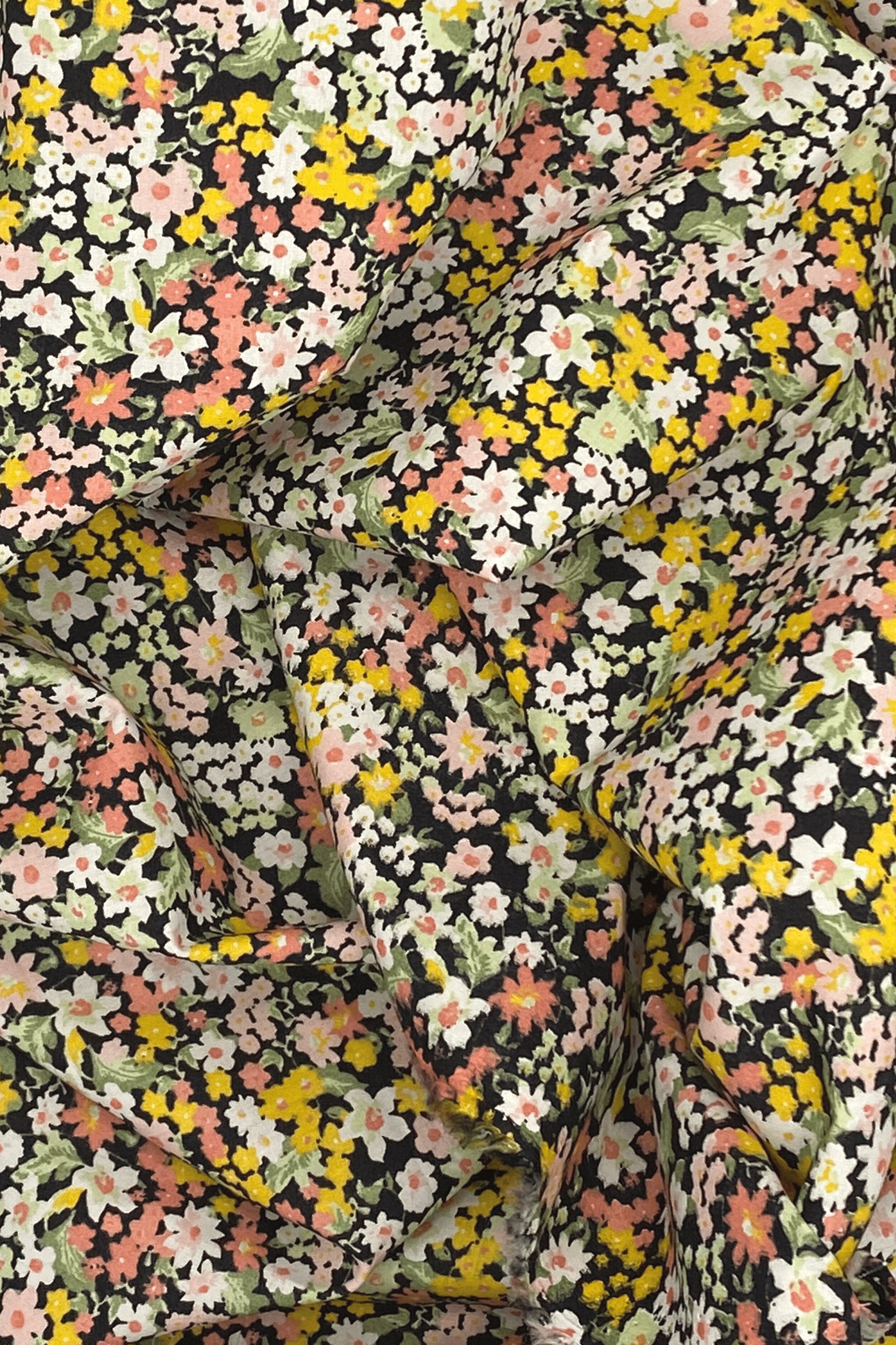 Black Floral Fabric by the Yard Bright Flower Fabric Printed Etsy