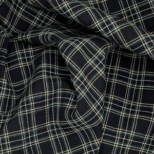 Dark Academia Black White Plaid, Japanese Cotton Fabric by the Yard, Twill Check Yardage for Apparel Home Decor | Half Yard Cut Deadstock