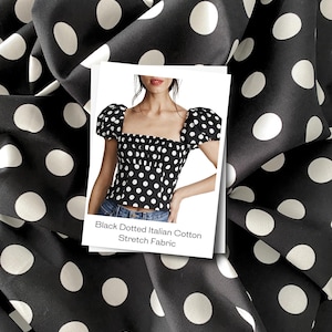 Black & White Polka Dot Cotton Spandex Fabric | 54&quot; Wide Italian Stretch Woven for Dressmaking
