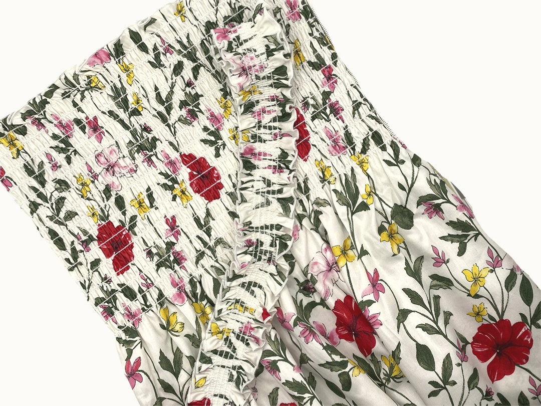 Multicolor Floral Fabric in Cotton With Elastic Shirring, Colorful ...