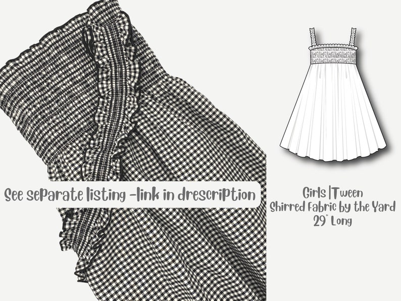 DIY Smocked Tube Dress, Shirred Fabric by the Yard 42L, Black Gingham Check Fabric for Sewing Dresses, Cotton Deadstock Fabric. image 8