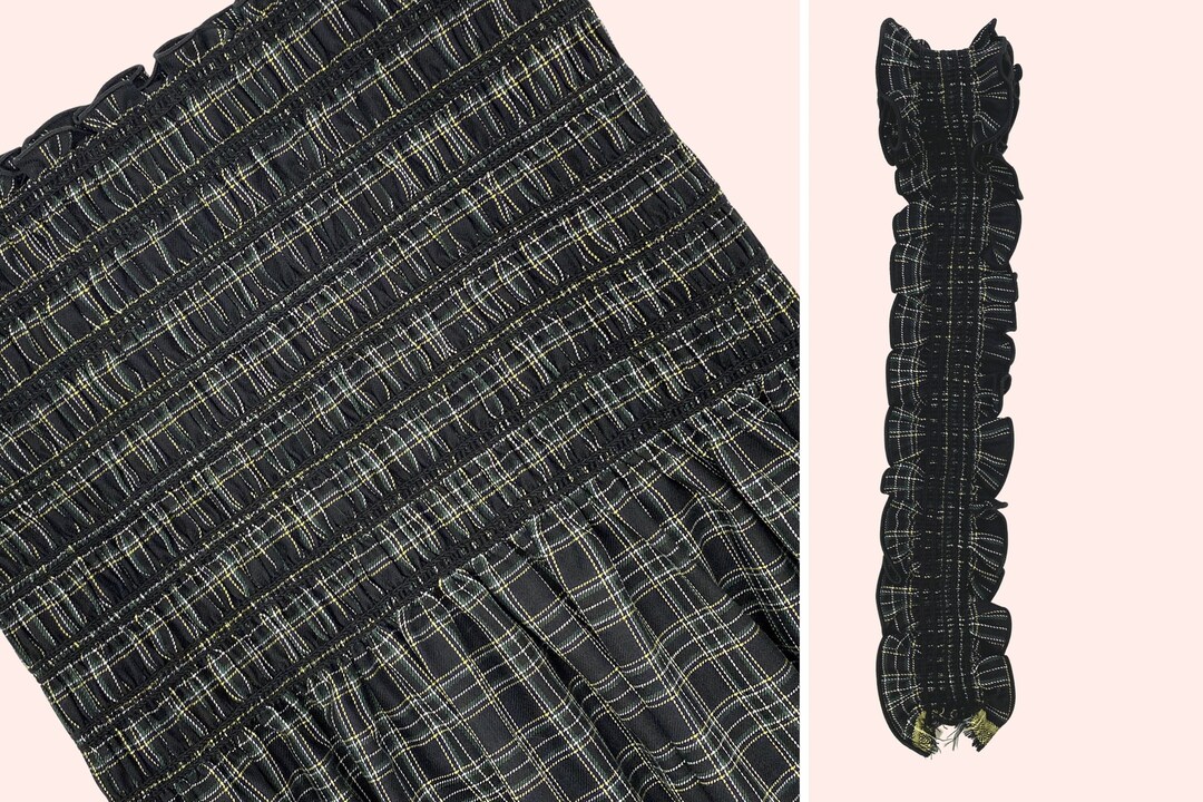 Presmocked Shirred Fabric Panel, 25 w X 42l, Dark Academia Black White