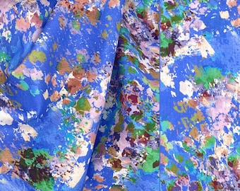 Abstract Blue Floral Splatter Fabric: Multicolor Cotton Shirting for Sewing & Home Decor (Deadstock)