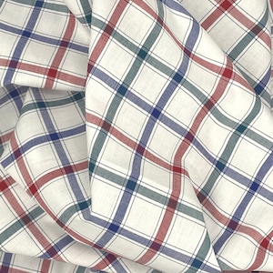 Blue Black Plaid Fabric popped with Red and Green, Classic Woven Yarn Dye Cotton Twill  for Sewing Apparel Home Decor, Deadstock Fabric