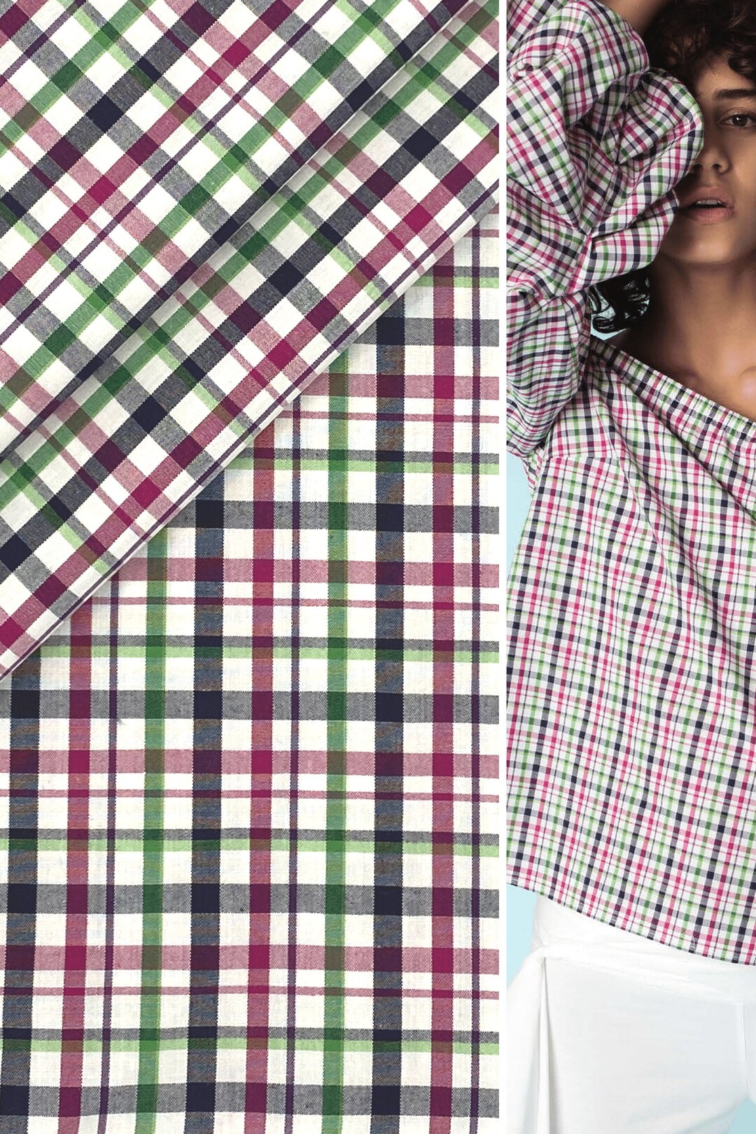 Navy Pink Green Checks Plaid Fabric, Ivy League Multi Color Tattersall ...