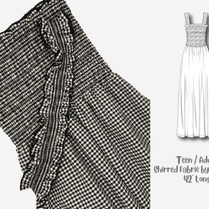 DIY Smocked Tube Dress, Shirred Fabric by the Yard 42L, Black Gingham Check Fabric for Sewing Dresses, Cotton Deadstock Fabric. image 2