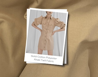 Italian Cotton-Polyester Khaki Tan Twill Fabric for Sewing - 58 Inch Wide