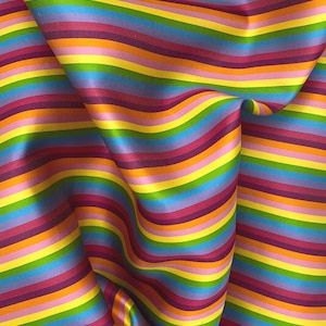 Rainbow Stripe Satin Fabric: 82&quot; Wide, Retro Costume Apparel