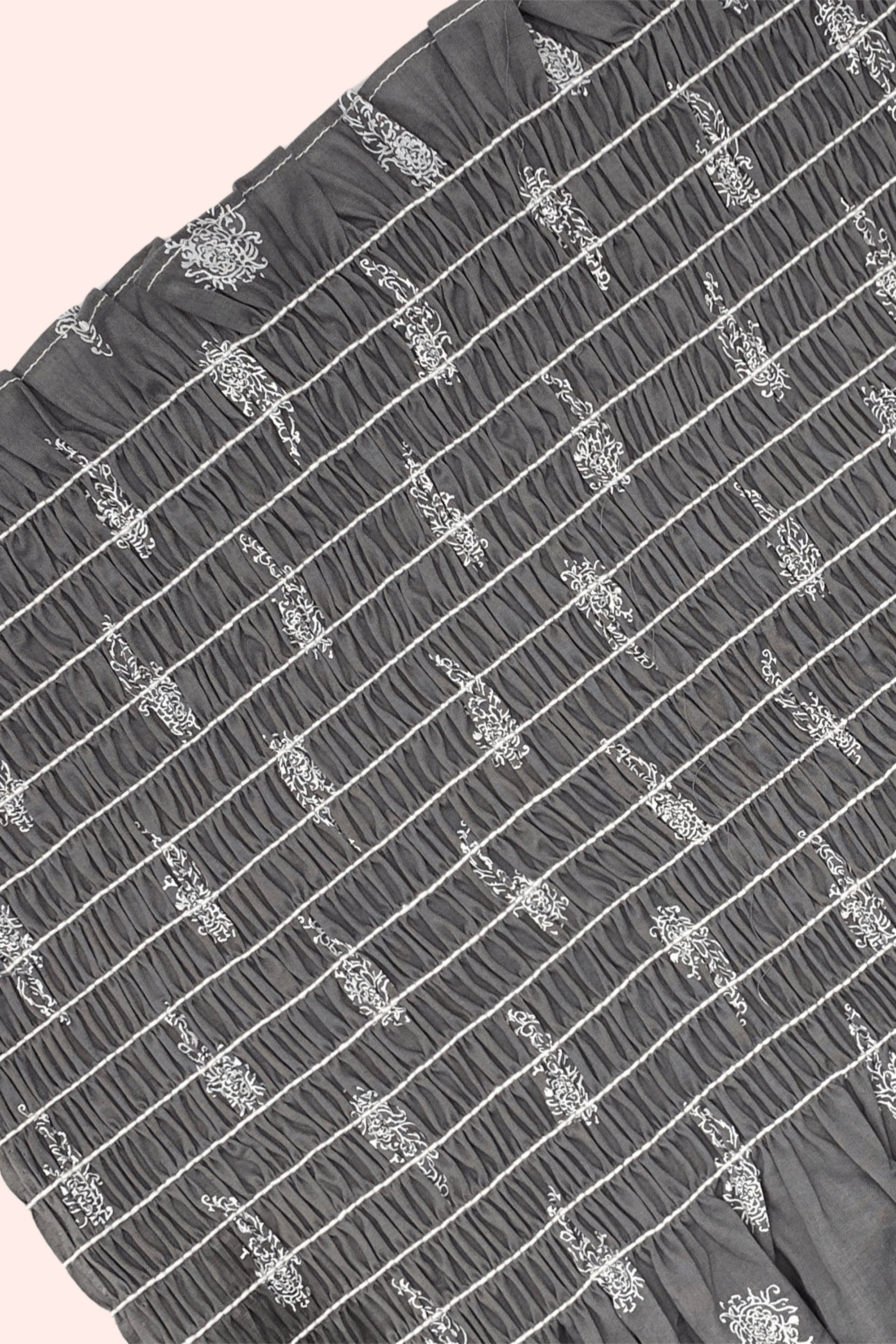 Presmocked Fabric Panel Cotton Lawn Grey White Floral Etsy