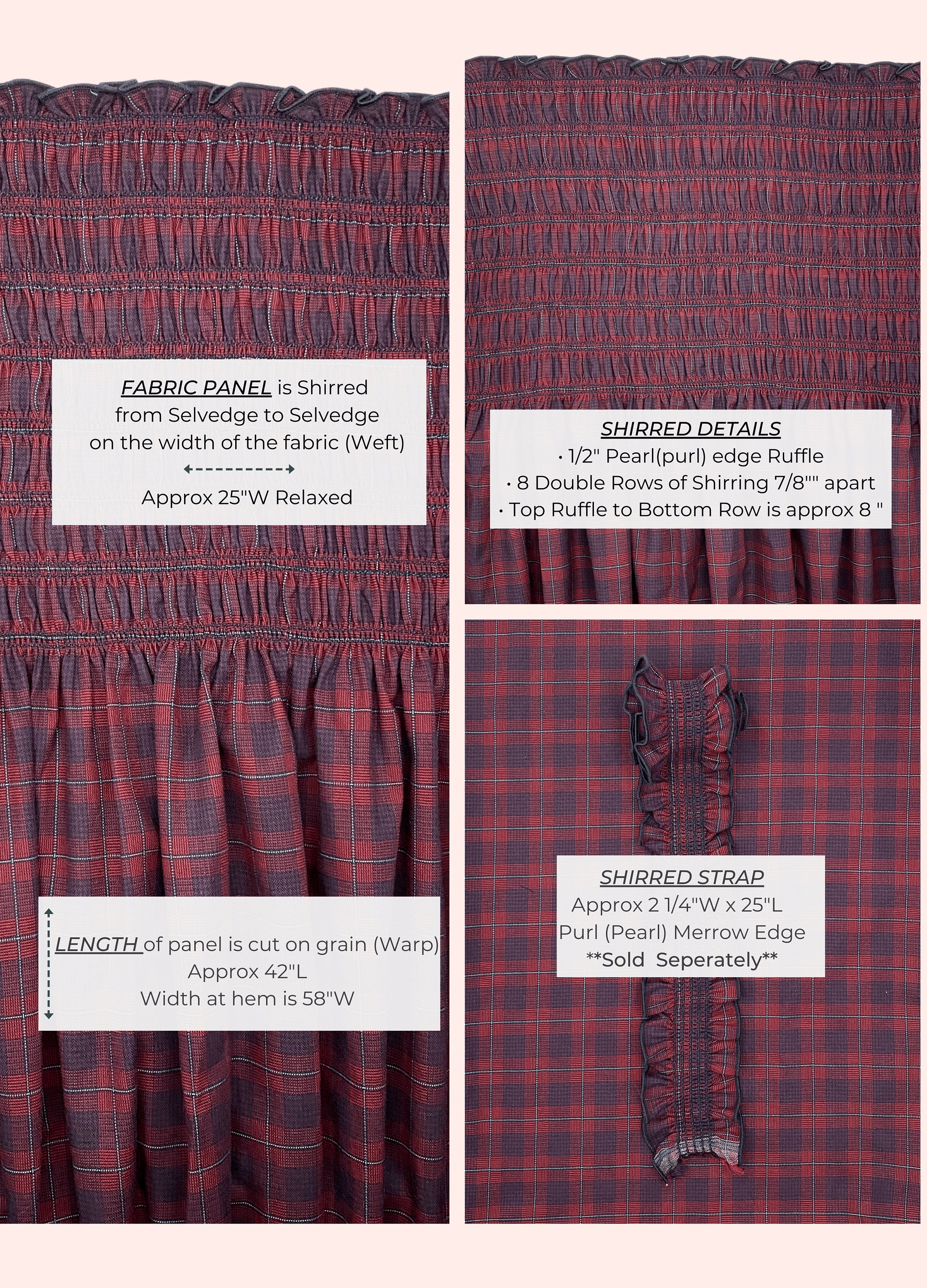 Pre Smocked Shirred Fabric Deep Red Navy Plaid With Elastic Etsy