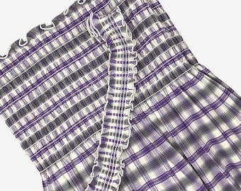 Purple Gray Smocked Cotton Plaid Fabric: Shirred Dressmaking Material (42 Inch Wide)