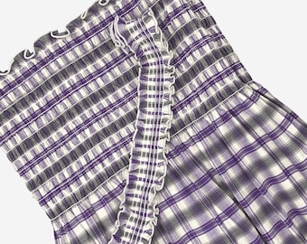 Fabric Shirred by the Yard 42"L, Purple Gray Plaid Fabric with Elastic Shirring for Sewing Sundresses , Mother Daughter, Maternity, Girls