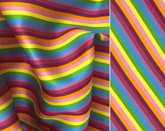 Satin Rainbow Stripe Fabric 82" with Blue Orange Yellow Red Pink Orchid for Sewing Costumes Cosplay Historical Garments Retro Style Apparel