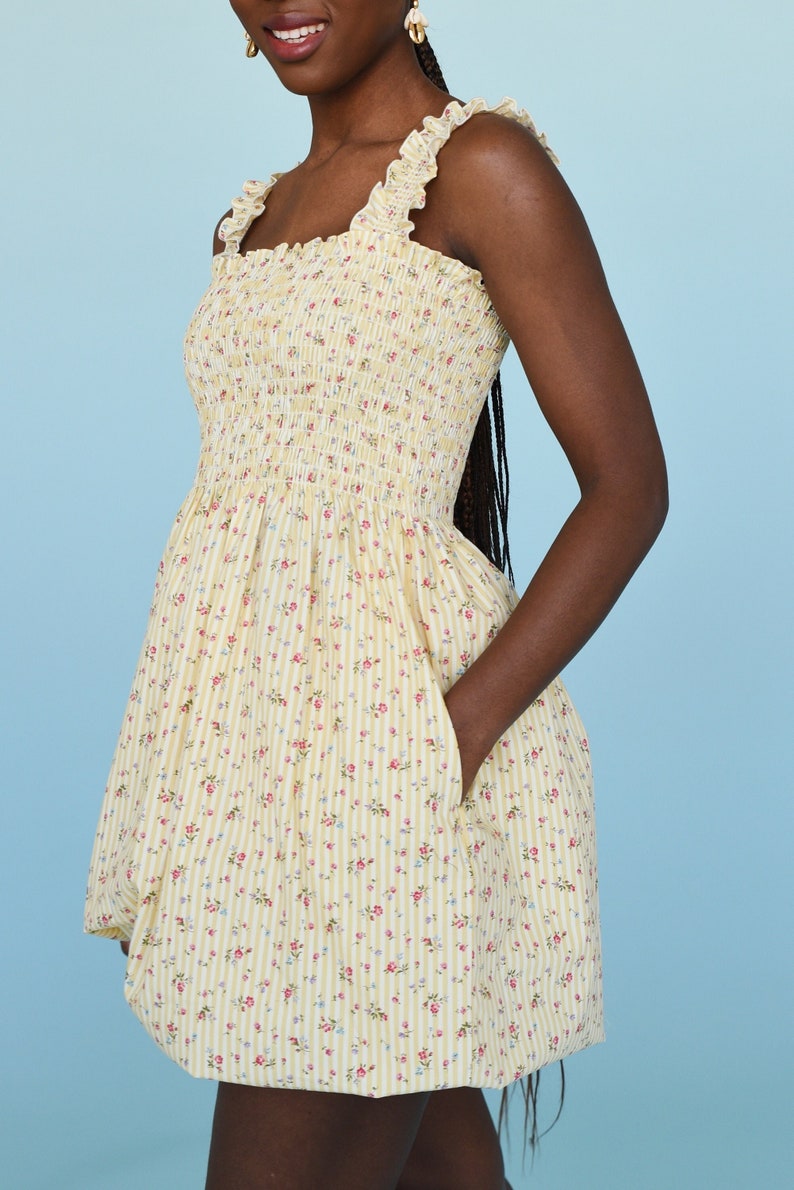 Yellow Floral Dress Fabric Pattern Kit Complete All in One Etsy