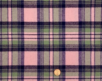 Pink & Green Brushed Cotton Plaid Fabric: Twill Tartan Check for Clothing and Home Decor