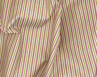 Peach & Green Striped Yarn-Dyed Broadcloth | Cotton-Polyester Shirting Fabric for Sewing Projects