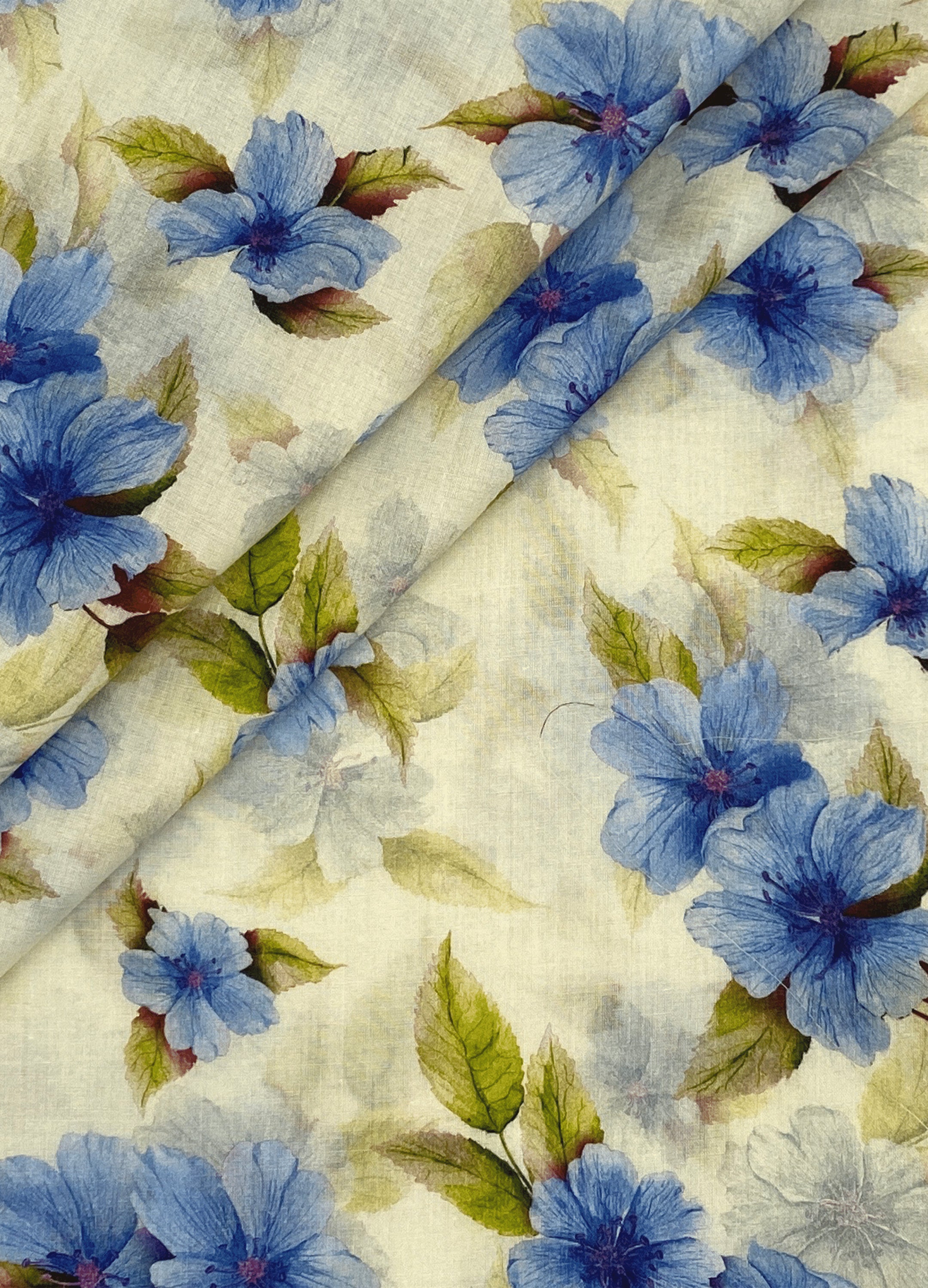 Blue Floral Fabric on Celery Green Cotton Lawn Semi Sheer - Etsy