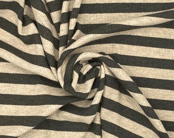 Olive & Natural Striped 2 x 1 Rib Knit Fabric: Yarn Dye Rayon Spandex Deadstock