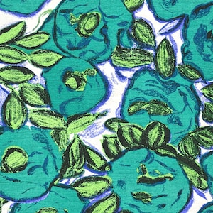 Large Floral Fabric, Big Blue Flowers Fabric, Bold Abstract Roses Printed on Textured Cotton Polyester  | Continuous 1/2 Yard Deadstock