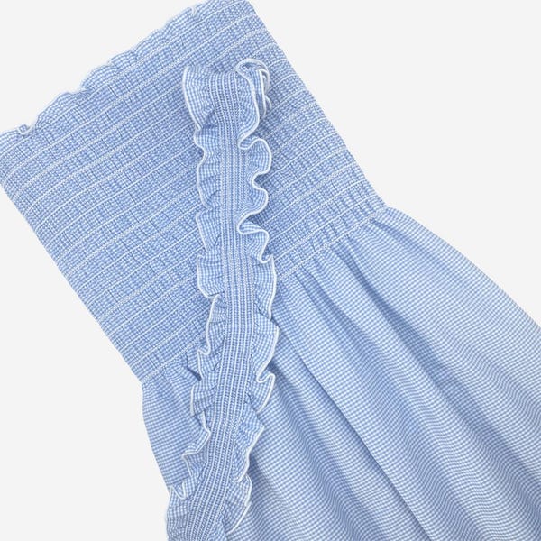 Blue Mini Gingham Smocked Cotton Fabric: Shirred Yarn Dye - 50 Inch Wide