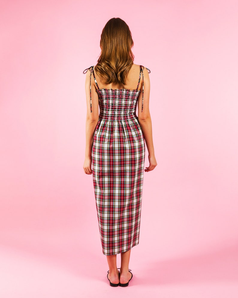 Womans Smocked House Dress With Pockets,Shirred Tube Dress Sewing Kit Tartan Dress Pattern Plus Size Pattern Precut Sewing Project