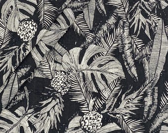Black & White Tropical Pineapple Cotton Slub Broadcloth - 58" Wide Fabric for Dressmaking