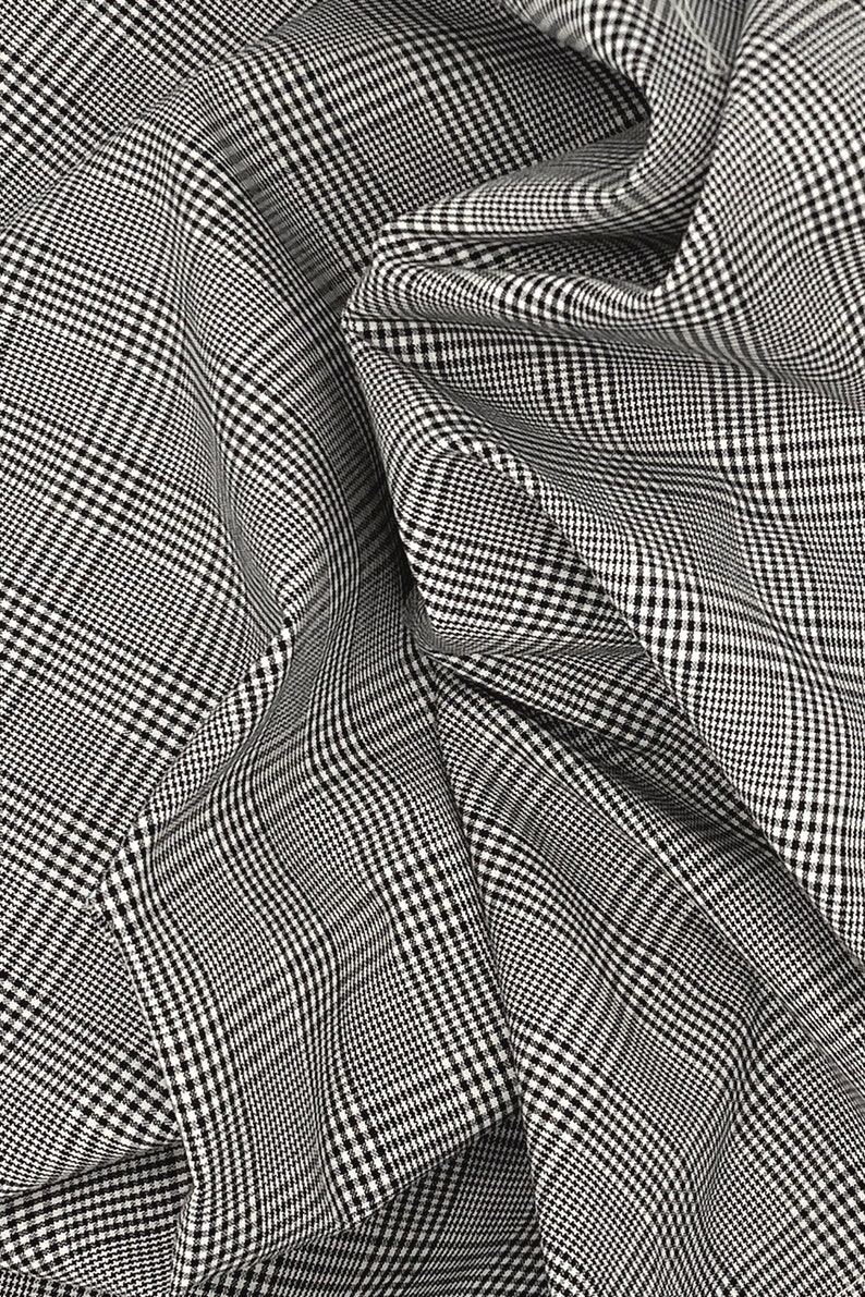 Black Glen Plaid Shirting, Prince of Wales Pure Cotton Fabric for Sewing Apparel Home Craft Quilt Sold By the 1/2 Yard Continuous zdjęcie 2