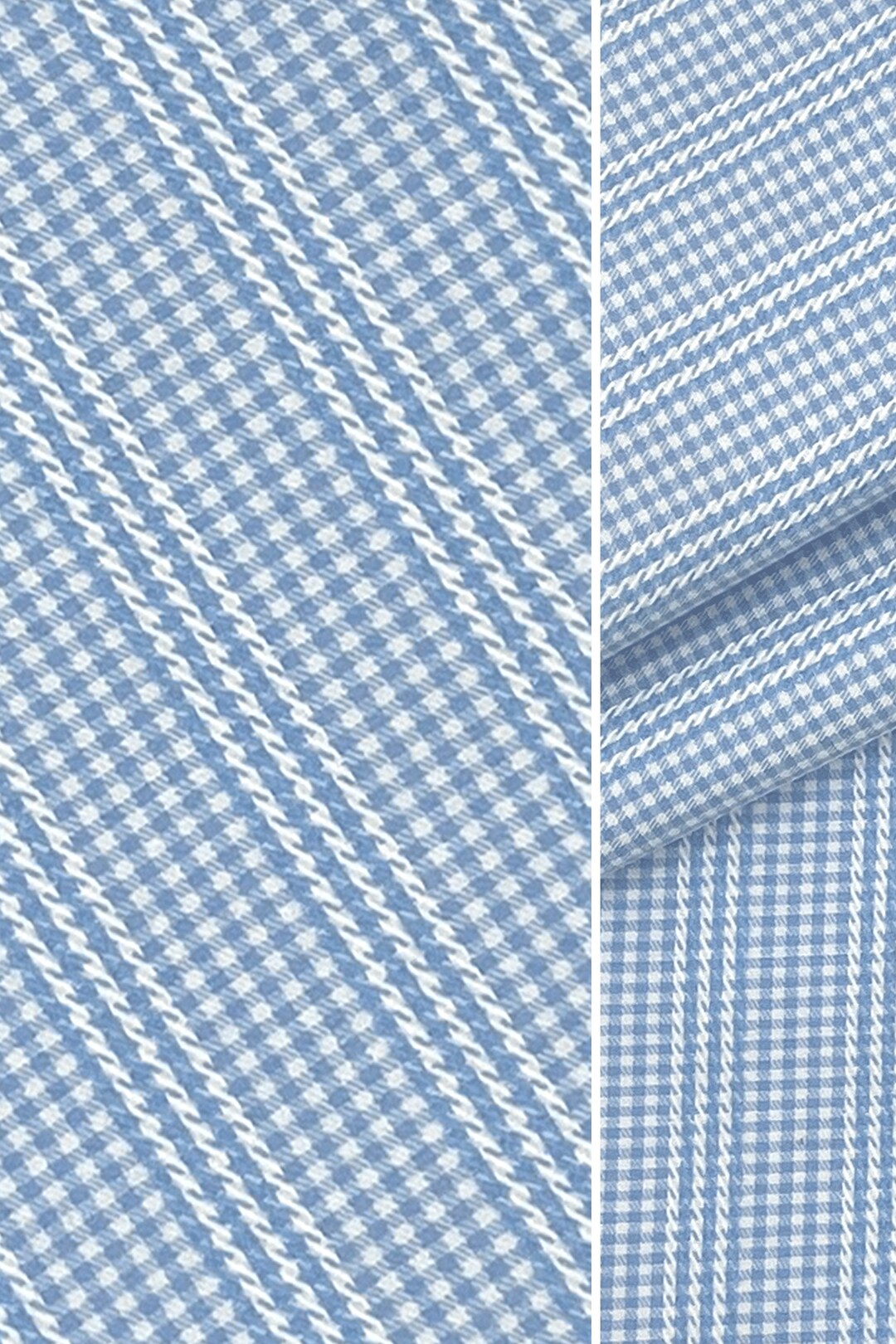 Light Blue Gingham Check Fabric With Dobby Stripe, Yarn Dye Cotton