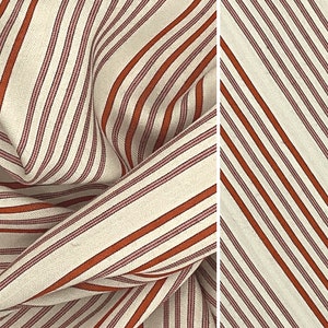Orange Cream Stripe Fabric by the Yard with Blush Pink Accent, Yarn Dye Horizontal Twill Stripe, Soft Bohemian Stripe for Sewing