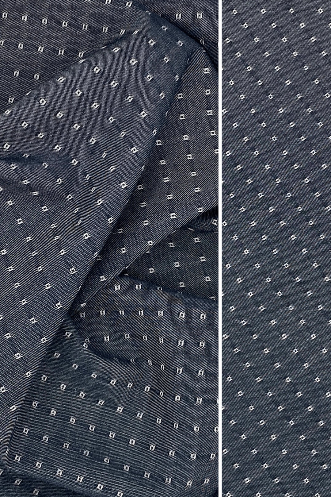 Union Chambray Dot Fabric, Navy Blue Denim Dobby Fabric for Sewing