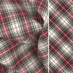 Dress Stewart Tartan Plaid Fabric, White Red Plaid with Green Yellow Woven Yarn Dye Cotton Shirting Fabric for Sewing Clothes  58"